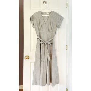 Grey linen textured striped midi dress, never worn